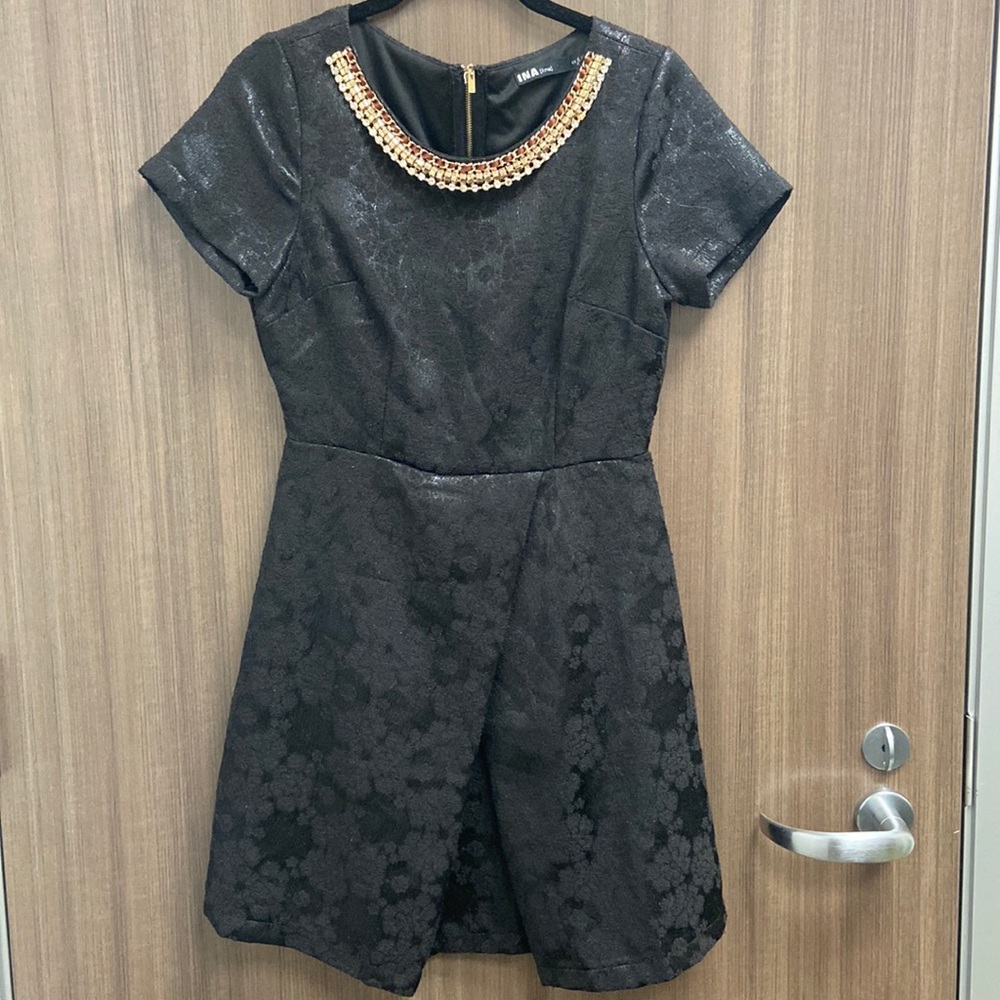 INA black dress with bead trim